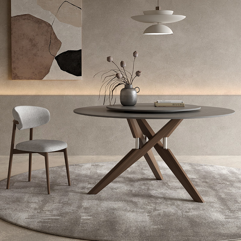 实木圆桌岩板餐桌圆形带转盘现代简约侘寂风白蜡木胡桃色繁枝餐桌,住宅家具,岩板餐桌,淘宝优惠券,粉丝福利购,淘宝优惠卷