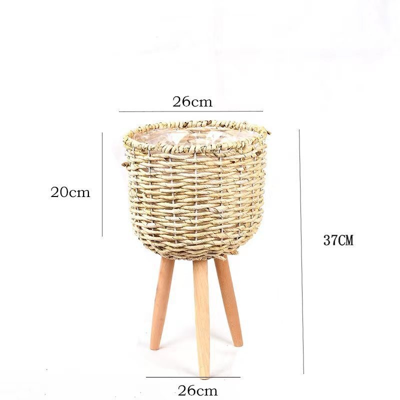 现货乡村手工草编蓝柳编支架花器篮子阳台花店盆栽花盆花器编织玉