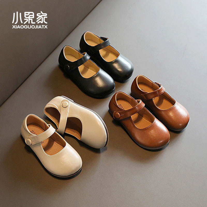 速发女童豆豆鞋2021春秋新款软底复古儿童小皮鞋女宝宝公主鞋秋款