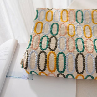 非皆川明重工刺绣铃鼓沙发抱枕套布料70棉30麻自己做桌布凳椅套