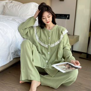 月子服 大码 胖mm睡衣纯棉套n装 200斤女加肥加大开衫 棉纱家居服夏季