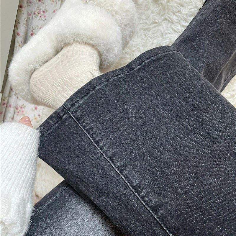 黑灰色微喇牛仔裤女春季新款胖妹妹mm梨形身材高腰弹力显瘦阔腿裤