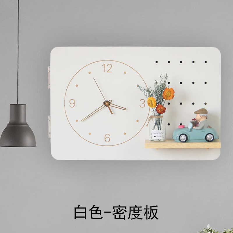 电表箱遮挡装饰画带钟表洞洞板挂钩D北欧风配电箱挂钥匙翻盖挂衣