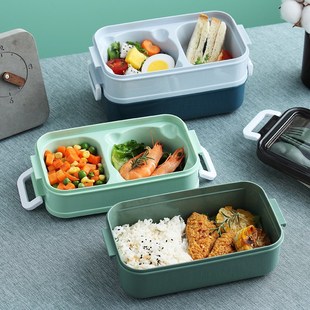 Bento Lunch Office Double Work Kids layer School Plastic Box