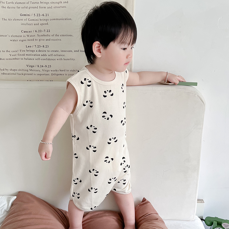 夏季儿童连体睡衣男童无袖睡袍薄款女宝宝护肚防着凉背心睡裙纯棉