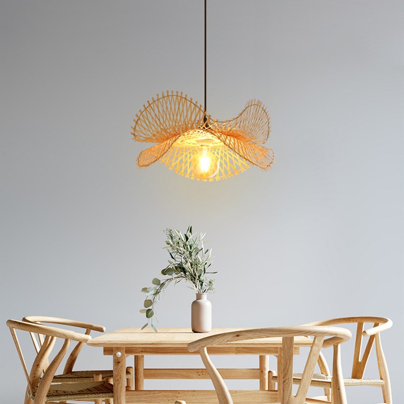 中式竹艺竹编轨道吊灯简约田园餐厅饭店火锅店民宿卧室阳台吊灯具