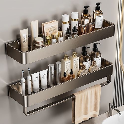 德国枪灰色卫生间浴室置物架免打孔洗手间洗漱台壁挂收纳架子加厚