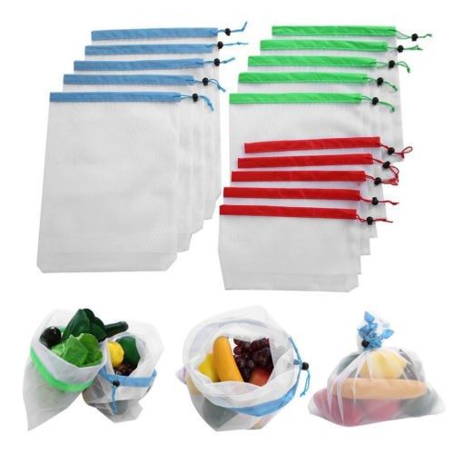 12pcs/15pcs Reusable Mesh Produce Bags Washable Eco Friendly