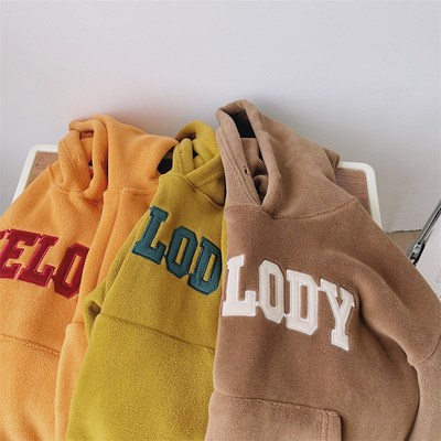 小杰家颗粒绒卫衣男女童连帽卫衣外套冬装