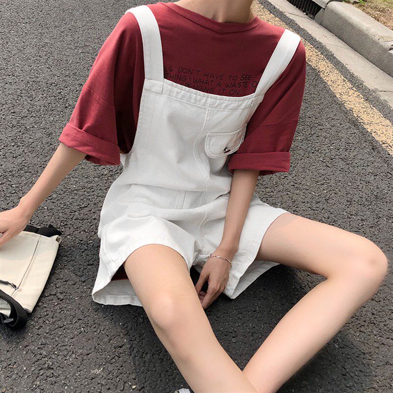 牛仔背带短裤女2023夏季新款韩版大码胖妹妹宽松显瘦休闲连体裤子