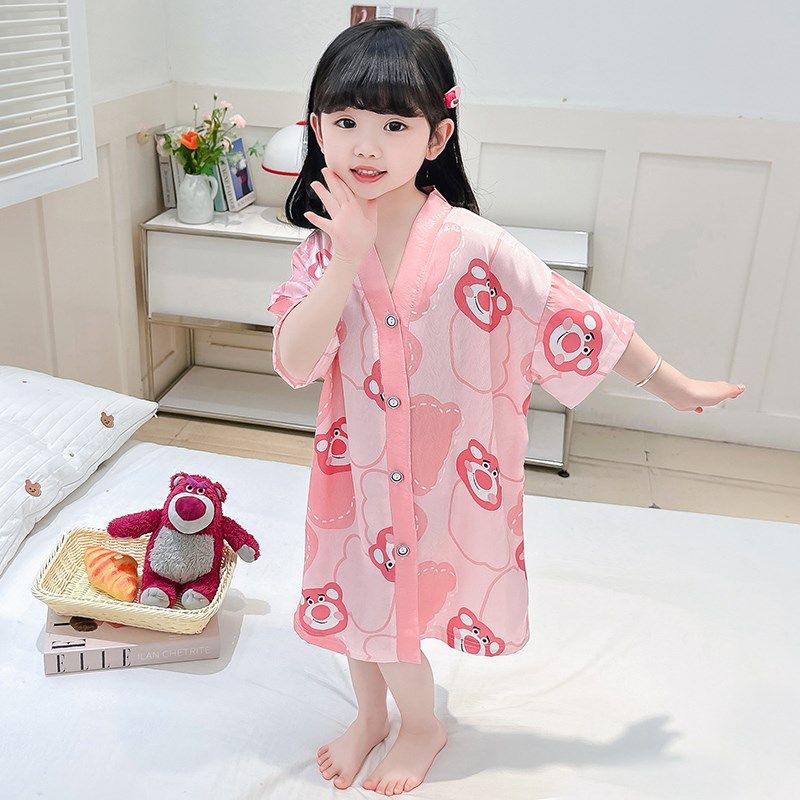 女童夏款睡裙夏季冰丝儿童睡衣女宝宝薄款卡通草莓熊防着凉家居服,童装/婴儿装/亲子装,家居裙/睡裙,淘宝优惠券,粉丝福利购,淘宝优惠卷