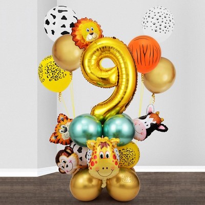 26pcs Jungle Party Decoration Animal Balloons Set Metal Late