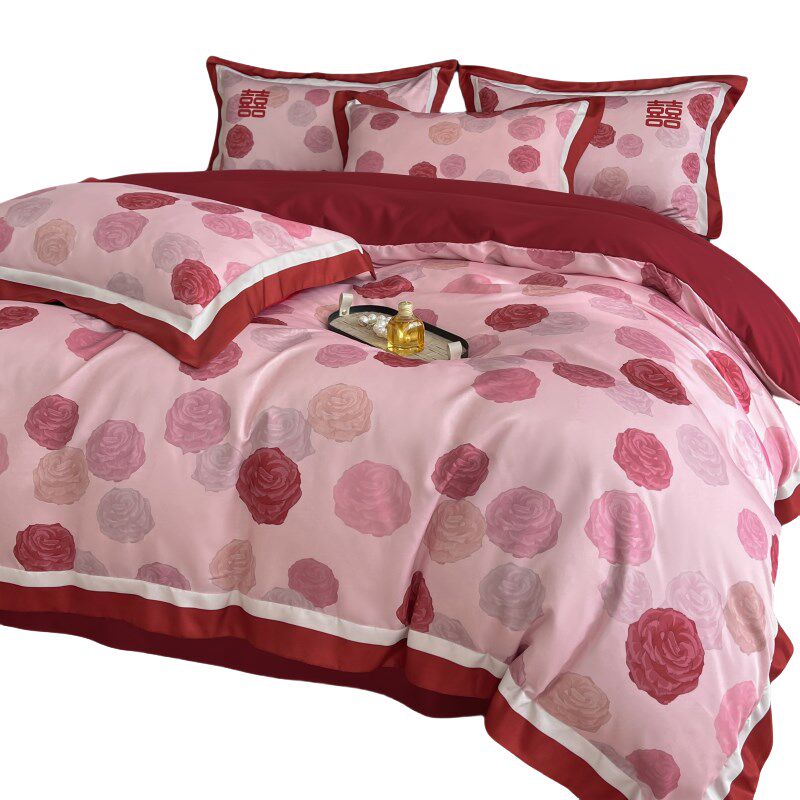 中式结婚四件套大红色新婚陪嫁床单被套婚庆床上用品婚房喜被,床上用品,婚庆床品套件,淘宝优惠券,粉丝福利购,淘宝优惠卷