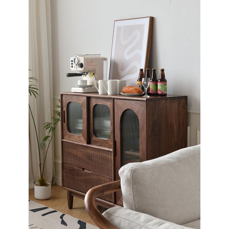 厂促日式黑胡桃木古餐柜复实木边茶水柜收纳储物柜璃酒柜玄关玻柜