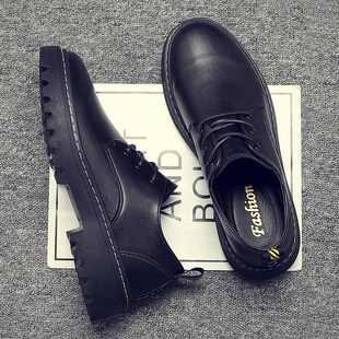 英伦风工装马丁鞋男低帮百搭潮流青少年男生大头皮鞋厚底38码鞋子