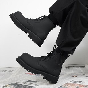 德比马丁靴男款黑色高帮皮鞋机车靴透气增高皮靴子中帮男生翘头靴