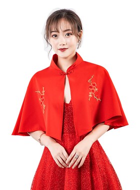 春夏秋季复古斗篷披肩婚纱礼服日常搭配裙子旗袍大码厚缎布民族风
