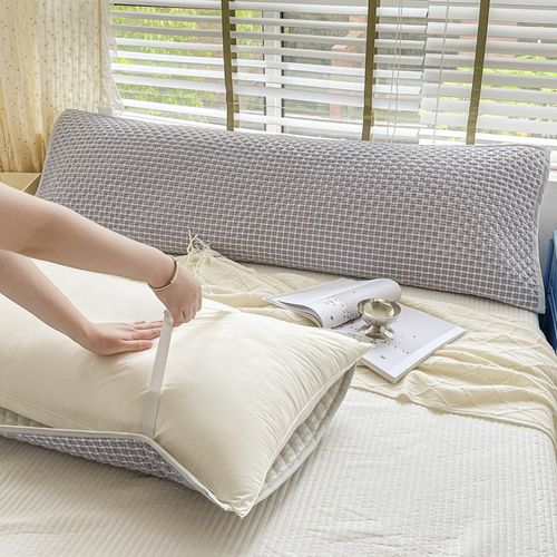 2024新款枕头巾全棉枕巾水洗棉纯棉双人长枕套情侣绑带枕头套