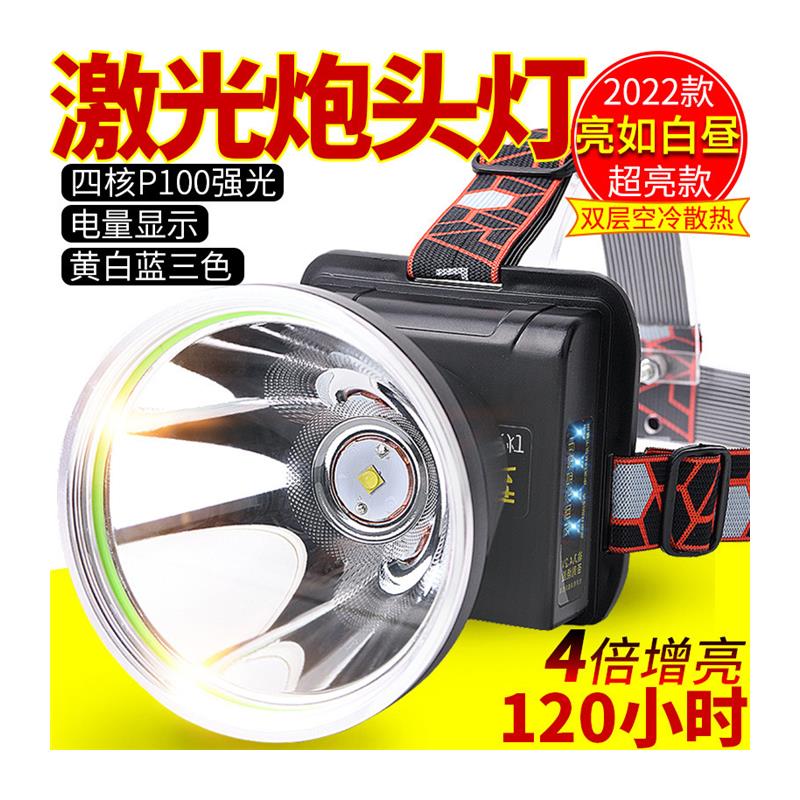 新款2023e激光炮强光头灯P100超亮led锂电充电远射夜钓鱼头戴手电