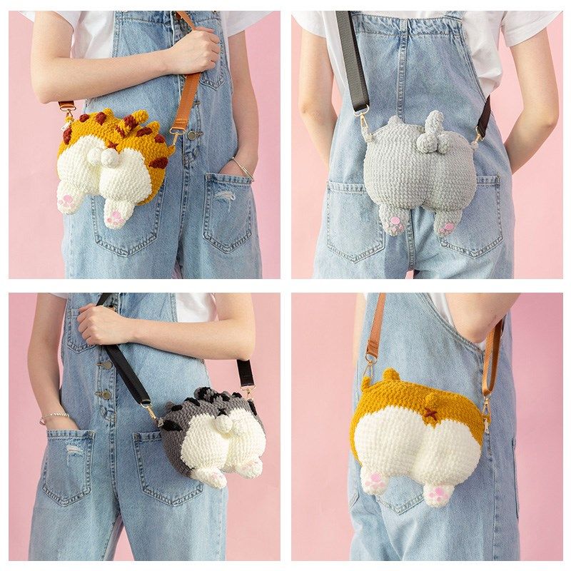 diy卡通可爱猫柯基屁屁材料包手工毛线编织鸭单斜挎包包,服饰配件/皮带/帽子/围巾,DIY编织材料包,淘宝优惠券,粉丝福利购,淘宝优惠卷