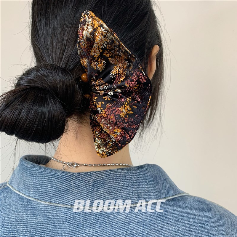 新中式复古锦绣刺绣花纹双叉发钗汉服扇子造型发簪盘发簪子发饰