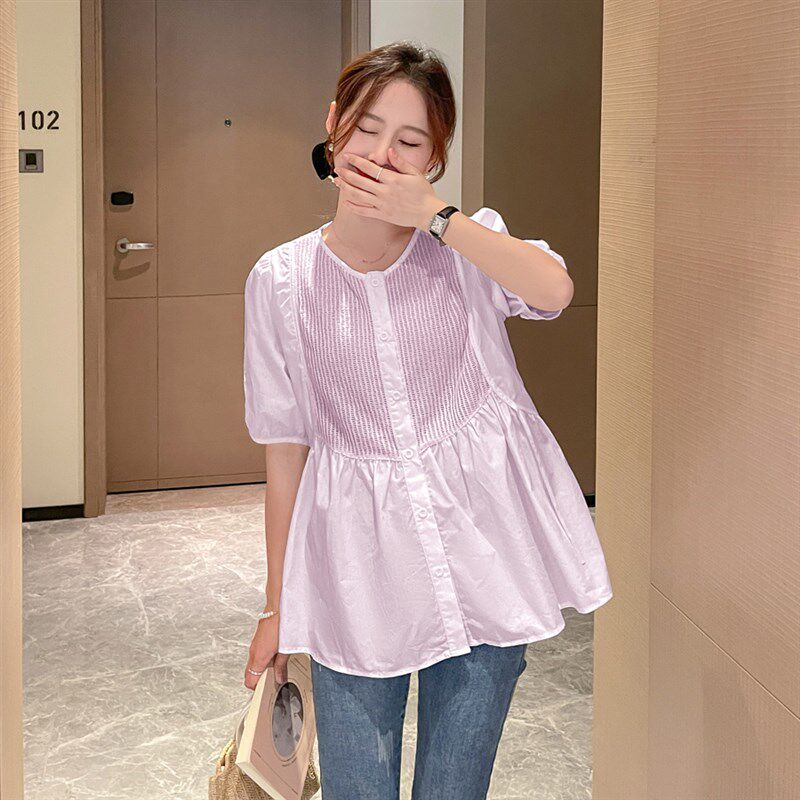 출산복 여름 얇은 섹션 2023 새로운 패션 한국 스타일 느슨한 반팔 다용도 전문 셔츠 BABYDOLL 탑