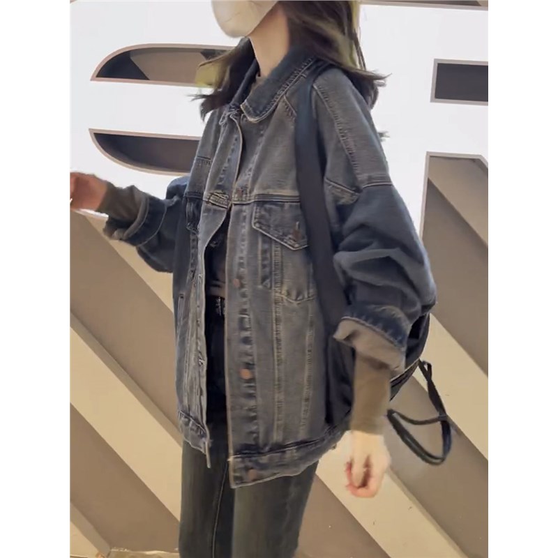香港微胖大码女牛仔短外套显瘦欧货宽松长袖夹克开衫20X24秋季新