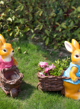 花园庭院户外幼儿园艺p别墅装饰卡通兔子摆件动物树脂花盆创意包