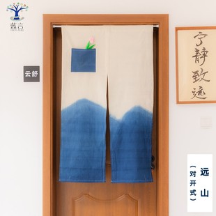大理蓝言扎染门帘植物染隔断遮光屏风棉布帘家居民宿暖帘半帘送杆