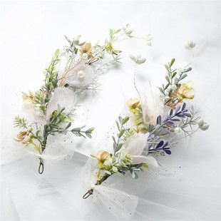 2022新款小清新森系超仙新娘头花韩式仙女系花环耳环套装外景配饰