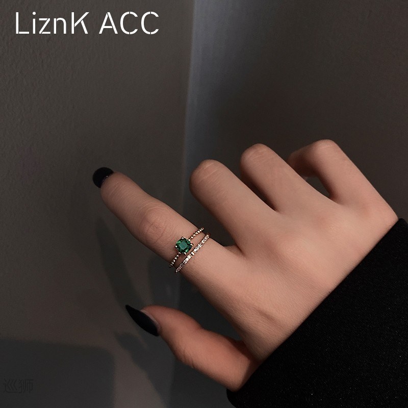 Green zircon ring female fashion personality ins trendy web