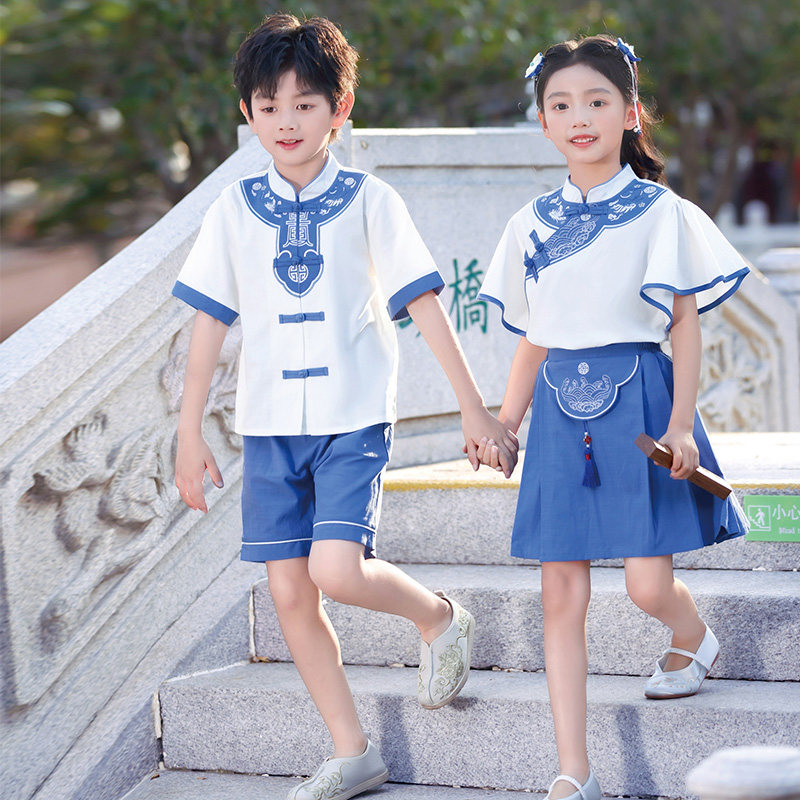 热销儿童六一表演服幼儿园服夏装古风汉服套装三月三服装国学中式