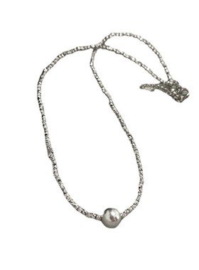 切花闪耀施家正圆强光银灰珍珠C项链气质轻奢小众设计毛衣链女