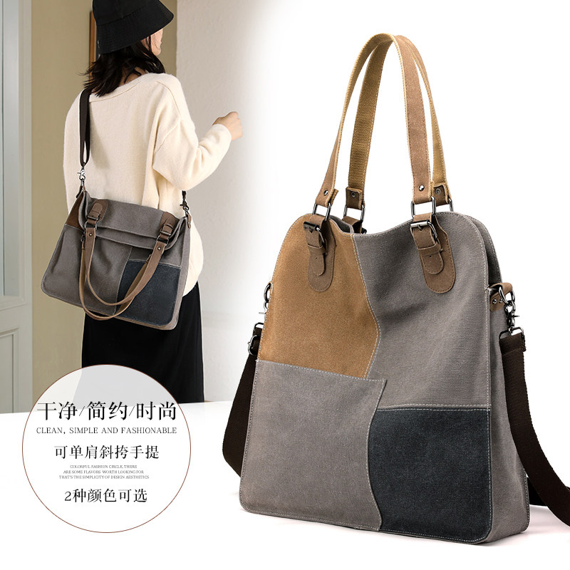2022新款大学生通勤帆布包女包简约文艺小众大容量手提单肩斜挎包