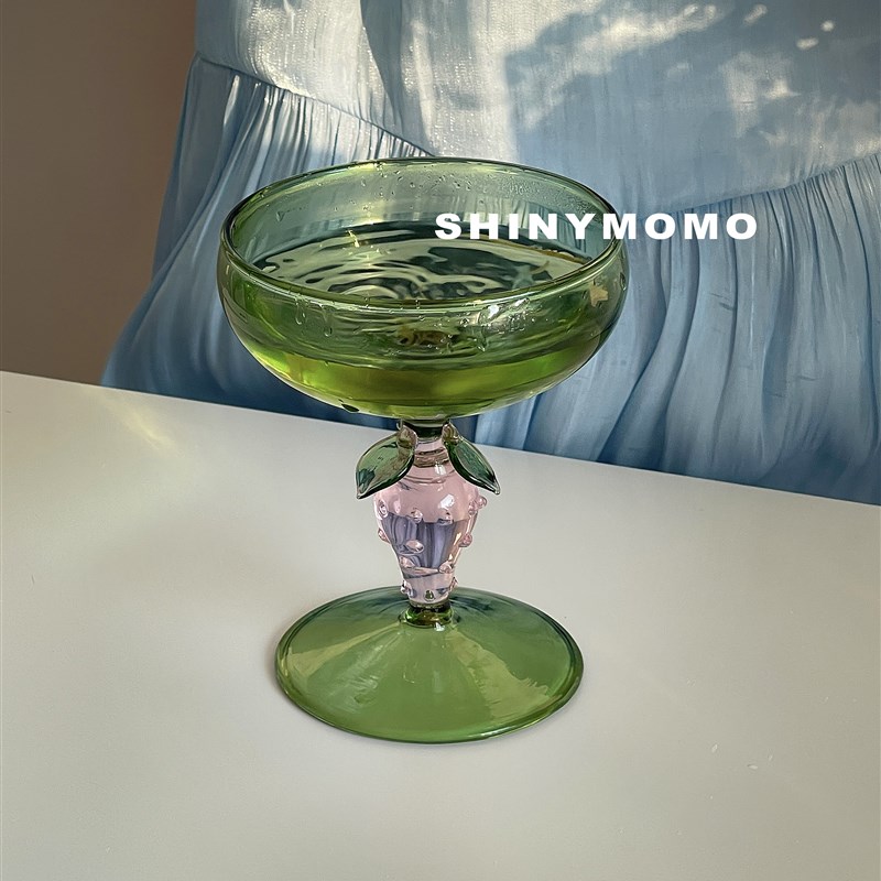 Shinymomo绿玻璃草莓冰激凌酒杯冰沙碗水果麦片碗燕麦牛奶甜品杯