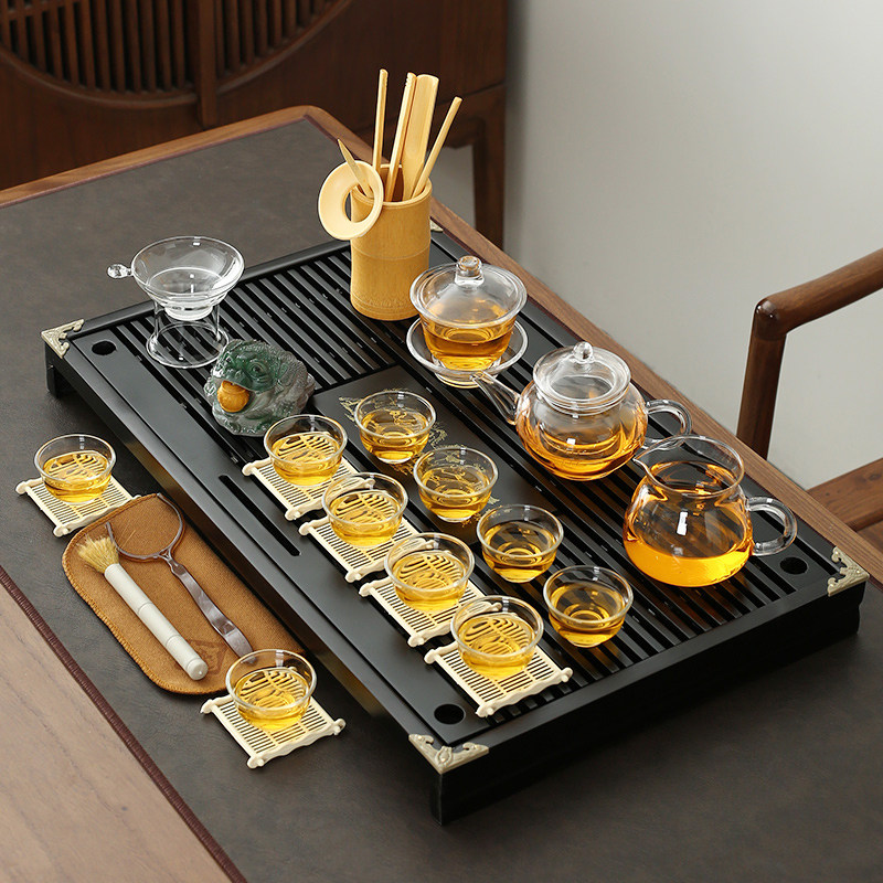 冰裂茶具套装整套陶瓷玻璃家用简约实木茶盘茶海办公室泡茶全自动