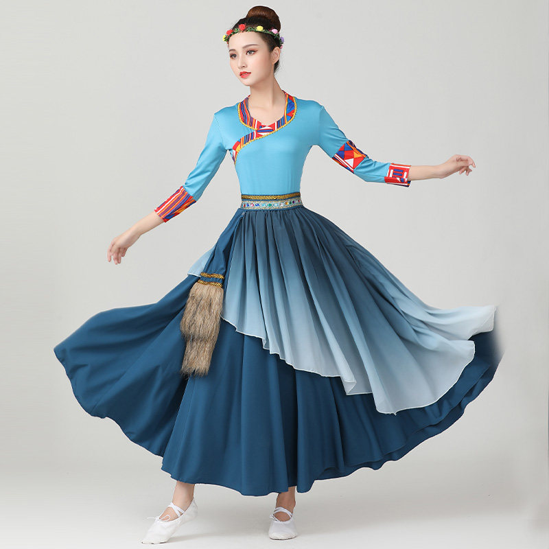 现货藏族舞蹈演出服装女藏式演出A服民族风卓玛舞蹈半身裙广场舞