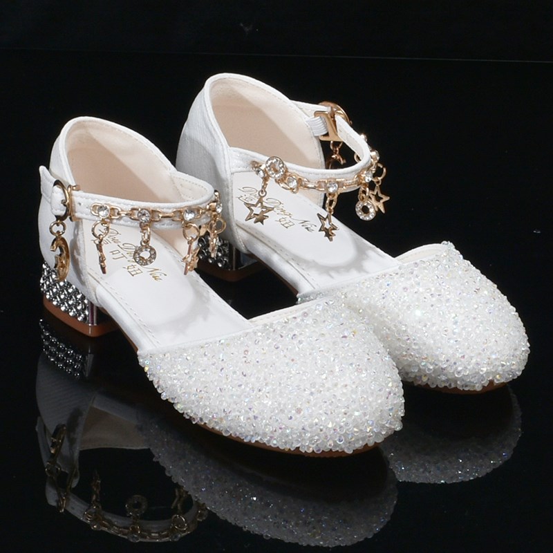 女童高跟2023款公主鞋小女孩配礼服钢琴演出儿童春夏水晶宝宝皮鞋