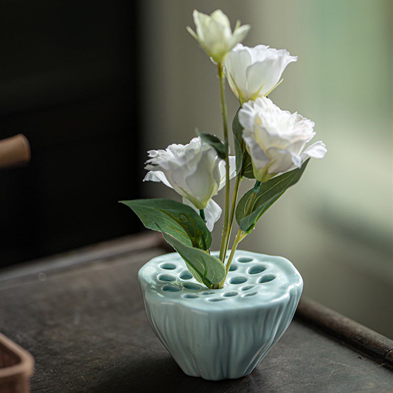 陶瓷莲蓬小花器中式插花碗花艺干花鲜花水培器皿茶席茶桌陶瓷摆件
