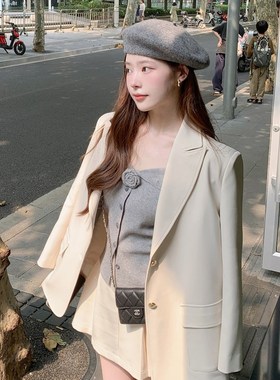 DeeeeFuu沛沛 焦糖半乳酪A 韩系淡奶黄色西装套装女外套百搭裙裤