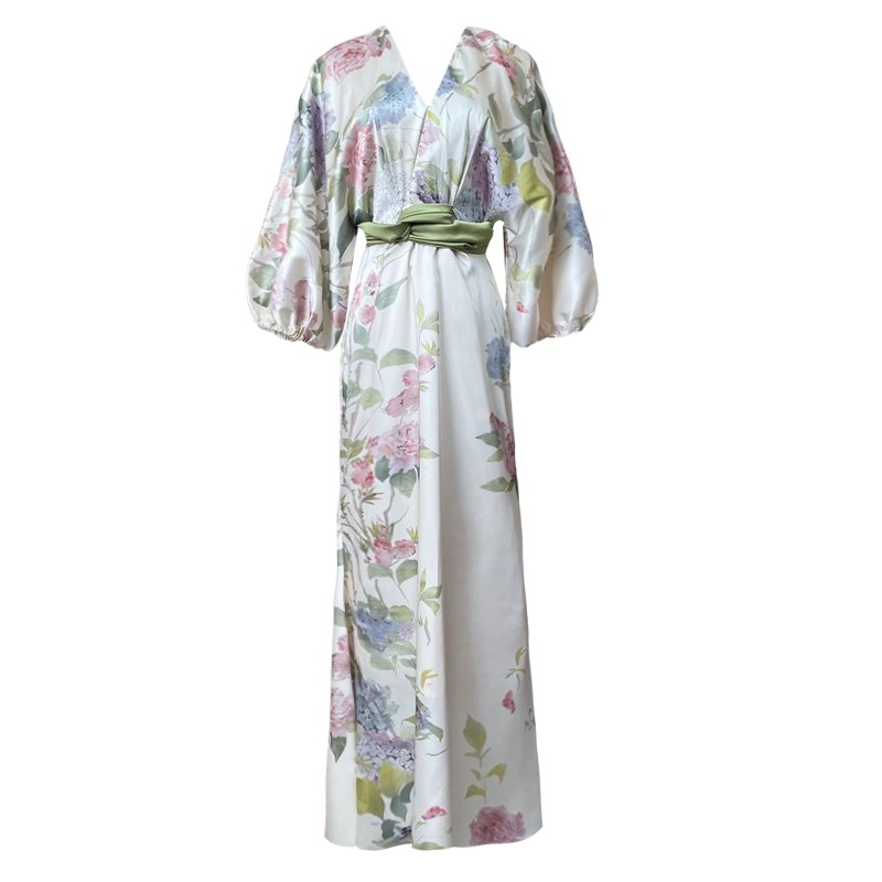现货新中式结婚睡衣女新娘伴娘花间汉服晨袍高级感小礼服油画连衣