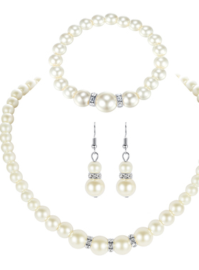 首饰三件套珍珠项链耳环手链套装时尚摄影首饰影楼婚纱照配饰