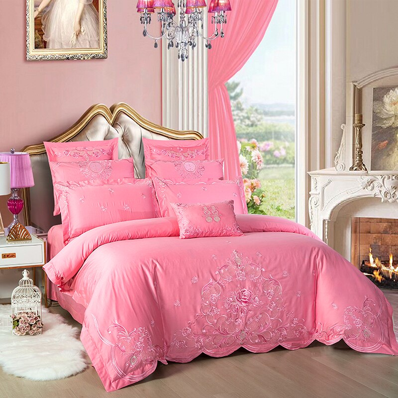 新婚喜被床上四件套全棉粉大红色刺绣花婚庆陪嫁床品被套床单,床上用品,婚庆床品套件,淘宝优惠券,粉丝福利购,淘宝优惠卷