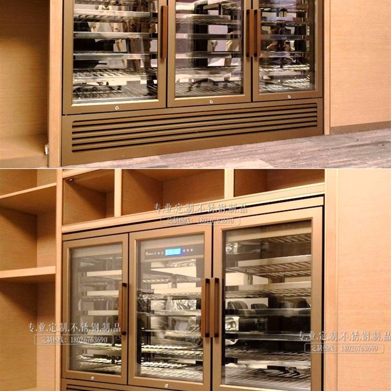 不锈钢酒架定制弧形黑钛红酒展示柜 别墅酒窖恒温酒柜现场定制