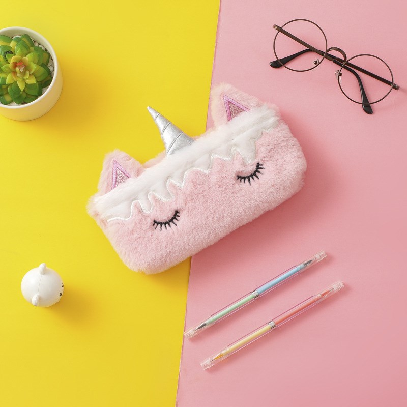 unicorn pencil case Plush estuche escolar Kawaii trousse sco