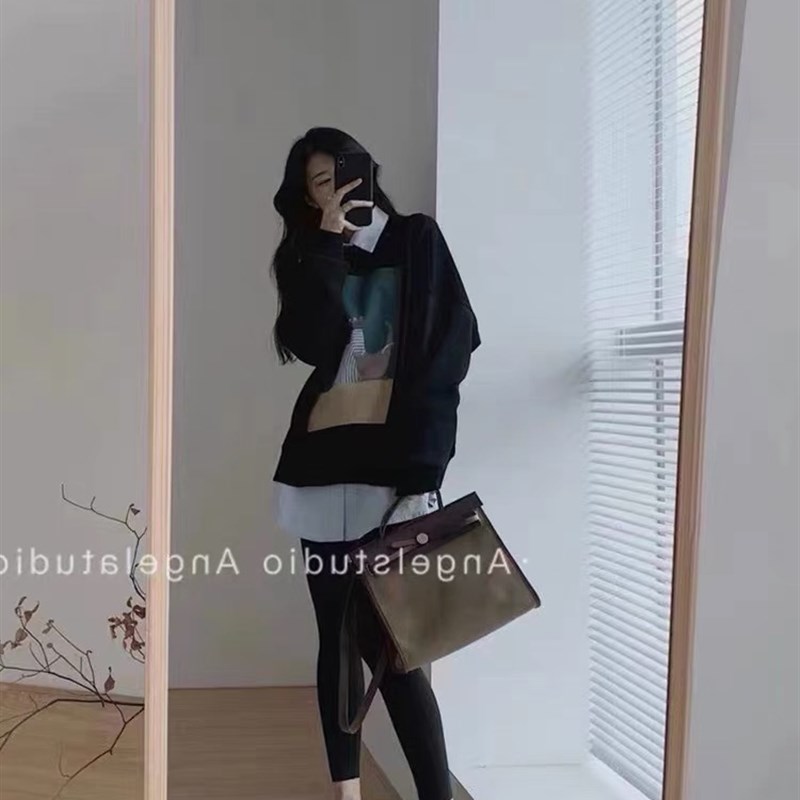 哺乳上衣秋季洋派穿搭卫衣假两件产后哺乳显瘦哺乳衣X外出辣妈款