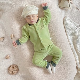 宝宝秋冬加绒加厚保暖套装男女摇粒绒婴幼儿家居服婴儿睡衣分体