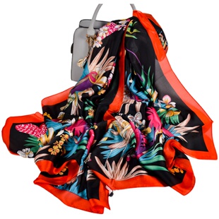 女士印花长丝巾 春秋冬季超大尺寸百搭丝绸纱巾围巾沙滩巾披肩