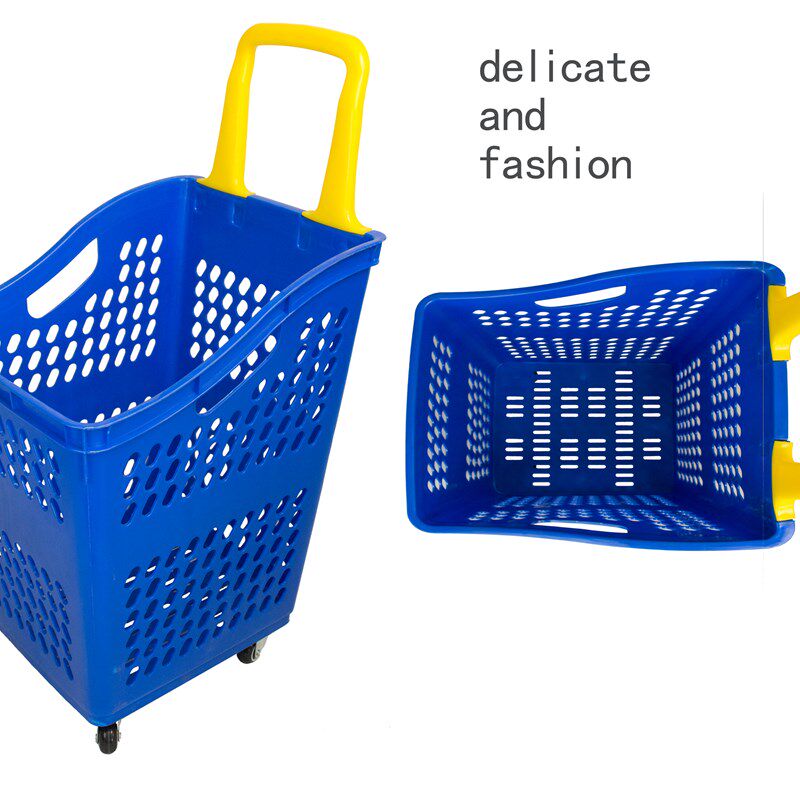 超市购物篮手提篮拉杆带轮塑料筐手拉式大号菜篮子便利店买菜车子