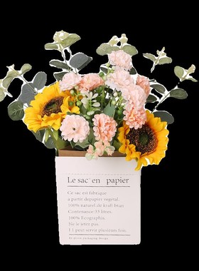 向日葵玫瑰花仿真花假花摆设复古纸袋家居客厅餐桌装饰品永生花束